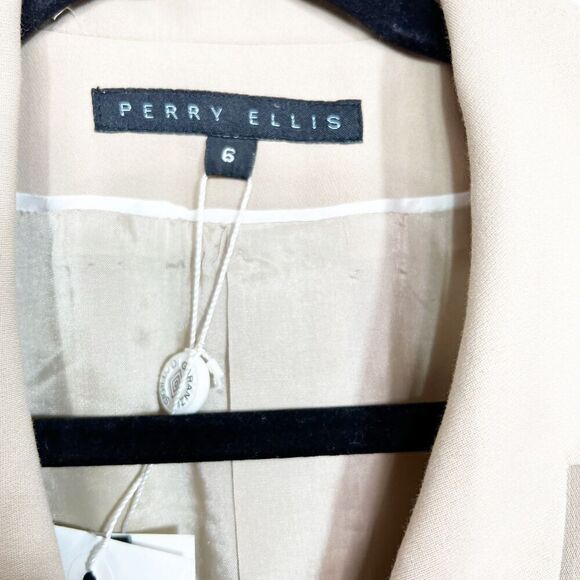 Perry Ellis Jacket Blazer Womens 6 Camel Tan Career Long New Single Breasted - Picture 7 of 8